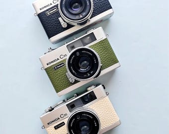 KONICA C35 meetzoekerfilmcamera – aangepast leer – kies kleur – 35 mm vintage uit Japan