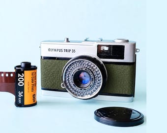 Olympus Trip 35 | Refurbished Vintage 35mm Film Camera | Matcha Green Leather | Film Included