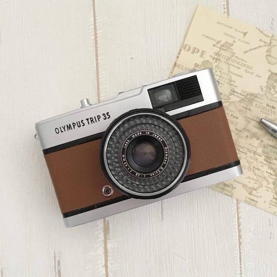 Olympus Trip 35, Refurbished Vintage  35mm Film Camera: Chestnut Brown Leather, Film Included