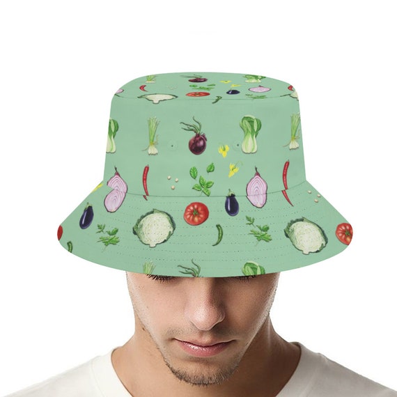 Vegetable Bucket Hat, Fisherman Cap, Floppy Beach Hat, Funky