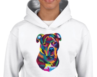 Kids Custom Pet Hoodie, Pullover, Dog and Cat, Rainbow Colors, Dog Lover Gift, Pet Remembrance, Memorial Portrait, Animal Clothes, Pop Art