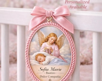 Personalized Guardian Angel Crib Medallion Baptism Gift Baby Girl Nursery Protection