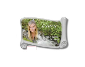 Papyrus parchment porcelain plaque with photo for headstone|  Flat grave marker| Outdoor memorial plaque| Memorial garden sign