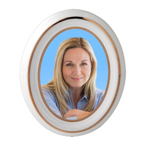 Double Gold Trim Oval Porcelain Headstone Photo Insert Framed Cemetery Grave Marker Portrait