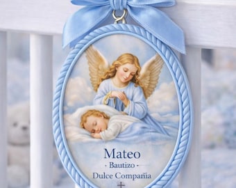 Personalized Guardian Angel Crib Medallion Baptism Gift Baby Boy Protection Keepsake