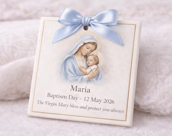 Personalized Patron Saint Baptism Tile Catholic Baby Name Blessing Ceramic Keepsake Gift
