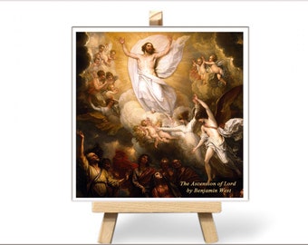 Ascension of Lord Art: Handmade Porcelain Tile, Religious Wall Decor