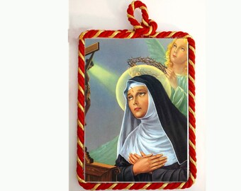 Hand-Painted Ceramic Baptism Gift with Patron Saint Image - Christian Name Keepsake