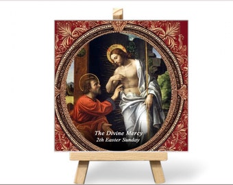 Divine Mercy Jesus Ceramic Tile: Renaissance Religious Decor