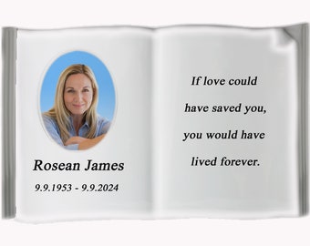 Book Shaped Porcelain Grave Marker: Customizable Memorial Plaque