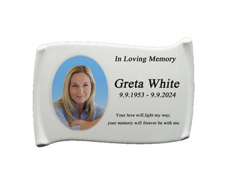 Outdoor Memorial Plaque with Photo for Headstone | Personalized Garden Sign