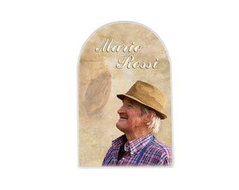Custom Arch Porcelain Grave Marker: Memorial Photo Plaque