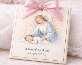 Personalized Guardian Angel Baptism Keepsake Tile Gift Nursery Blessing Baby Protection Decor Catholic