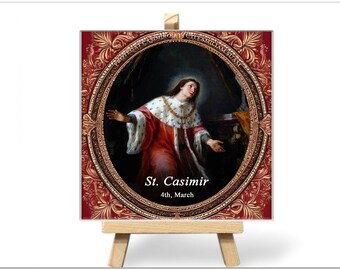 Hand-Painted Ceramic Baptism Gift with Patron Saint Image - Christian Name Keepsake