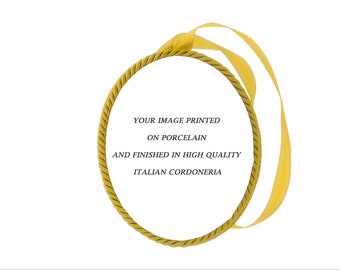 Personalized Vintage Porcelain Crib Protector with holy picture Cradle Medal - Catholic Baby Shower Gift