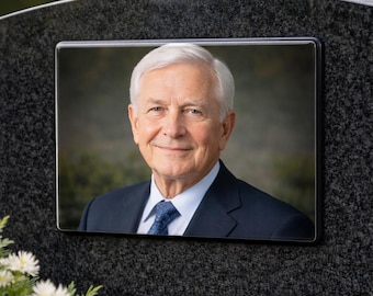Memorial Plaque with Photo – Rectangular Ceramic Cemetery Picture. Free Preview & Warranty Certificate.