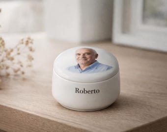 Mini Porcelain Urn with Photo on Lid – Personalized Shared Remembrance Keepsake