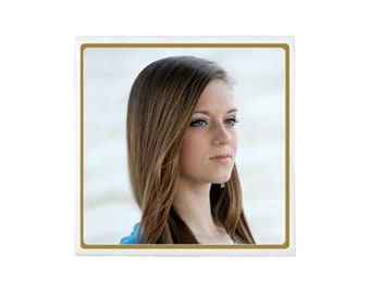 Ceramic memorial photo for headstone -  cemetery photo tile - gold edge
