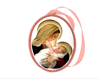 Vintage Blessed Mary and Baby Jesus Ceramic Plaque: Christening Gift