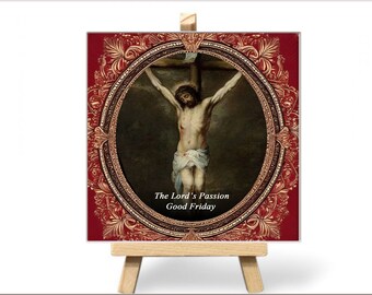 Jesus on Cross Ceramic Tile: Religious Easter Gift, Outdoor Decor