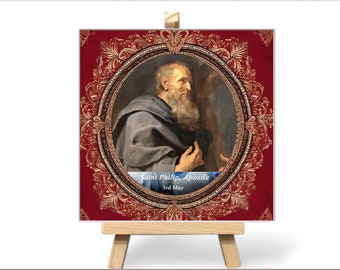 Hand-Painted Ceramic Baptism Gift with Patron Saint Image - Christian Name Keepsake