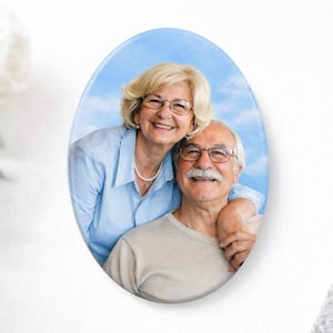 Réplica de lápide oval em cerâmica com foto, retrato memorial correspondente - Pré-visualização gratuita e certificado de garantia