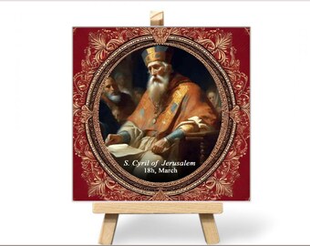 Hand-Painted Ceramic Baptism Gift with Patron Saint Image - Christian Name Keepsake