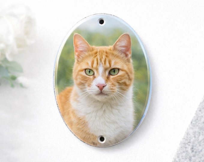 Featured listing image: Oval Ceramic Pet Memorial Photo - Dog or Cat Porcelain Plaque - Mounting Holes or Adhesive