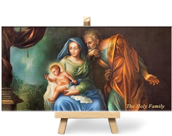 The Holy Family Ceramic Tile - Handmade religious painting on plaque - Christian Wall Decor - Religious gift