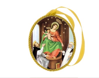 Vintage Ceramic Crib Medal – Our Lady of the Rosary, Catholic Baby Gift