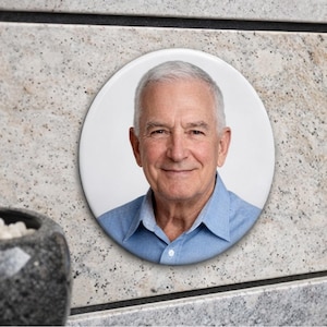 Round Ceramic Headstone Photo – Porcelain Circle Memorial Plaque | Free Preview.