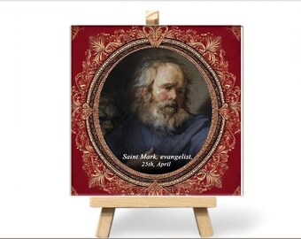 Hand-Painted Ceramic Baptism Gift with Patron Saint Image - Christian Name Keepsake