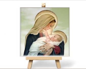 Madonna and Baby Jesus Ceramic Tile Plaque - Religious Gift