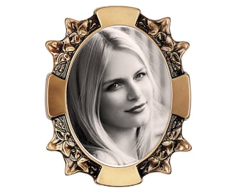 Heavy Brass Cemetery Frame: Oval Bronze Leaf Headstone Photo Plaque