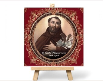 Hand-Painted Ceramic Baptism Gift with Patron Saint Image - Christian Name Keepsake