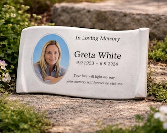 Personalized Ceramic Memorial Photo Plaque | Outdoor Grave Marker, Garden Tribute