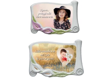 Calla Lily Ceramic Grave Marker: Personalized Photo Memorial Plaque