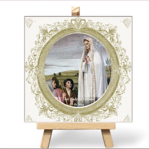 Our Lady of Fatima Ceramic Tile: Catholic Shepherd Children Illustration