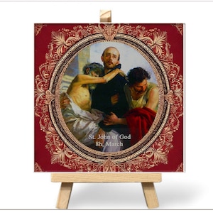 Hand-Painted Ceramic Baptism Gift with Patron Saint Image - Christian Name Keepsake