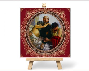 Hand-Painted Ceramic Baptism Gift with Patron Saint Image - Christian Name Keepsake