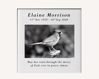 Religious Tomb Art- Cardinal Memorial Tile - Christian Ceramic Headstone- Black and White cemetery decorations