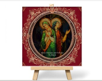Hand-Painted Ceramic Baptism Gift with Patron Saint Image - Christian Name Keepsake