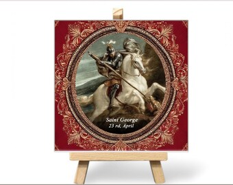 Hand-Painted Ceramic Baptism Gift with Patron Saint Image - Christian Name Keepsake