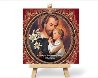 Hand-Painted Ceramic Baptism Gift with Patron Saint Image - Christian Name Keepsake