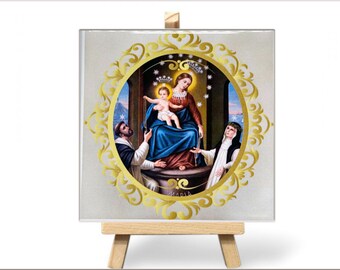 Madonna of Rosary Tile: Religious Ceramic Wall Art - God Bless Home