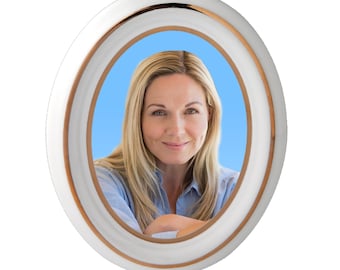 Gold Leaf Bohemia Porcelain Memorial Plaque: Oval Headstone Photo