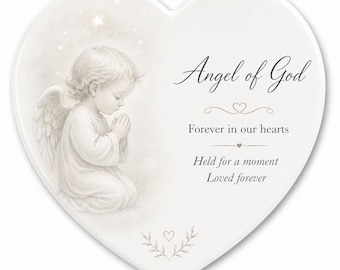 Angel of God Child Memorial Heart Plaque Personalized Name Dates Garden Tribute Porcelain