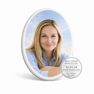 Oval Ceramic Photo for Headstone – Porcelain Memorial Cemetery Portrait. Free Preview & Warranty Certificate