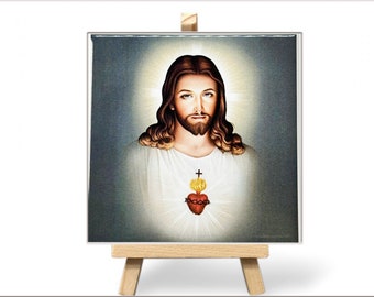 Sacred Heart of Jesus Ceramic Tile Plaque: Catholic Headstone Decor