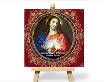 Hand-Painted Ceramic Baptism Gift with Patron Saint Image - Christian Name Keepsake